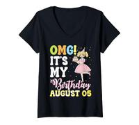 Mujer OMG Es Mi Cumpleaños En Agosto 05 Linda Chica con Regalos Camiseta Cuello V