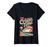 Mujer On Cruise Time Bold Ship Sunset Retro Ocean Camiseta Cuello V