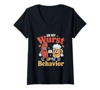 Mujer On My Wurst Behavior Oktoberfest Funny German American Humor Camiseta Cuello V