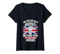 Mujer On The Eighth Day God Created The British Pride Heroes Camiseta Cuello V