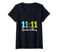 Mujer Once 11 Angel Time 1111 Sincronicidad del Ser Espiritual Camiseta Cuello V