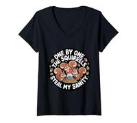 Mujer One by One The Squirrels Steal My Sanity Meme caótico |- Camiseta Cuello V