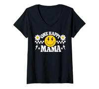 Mujer One Happy Dude Mama 1st Birthday Family Matching Camiseta Cuello V