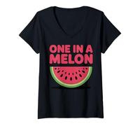 Mujer One In A Melon Cute Pun Summer Sandía Fruta Vacaciones Camiseta Cuello V