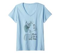 Mujer One Line Art Mujer Flores - Mamá I Am A Rich Man Feminismo Camiseta Cuello V