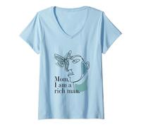 Mujer One Line Art Mujer - Mamá I Am A Rich Man Feminismo Camiseta Cuello V
