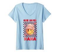 Mujer One Loved Mama - Camisa a cuadros con corazones sonrientes, color rosa Camiseta Cuello V