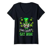 Mujer One Lucky Cat Mom Funny Kitten St Patricks Day Cats Lovers Camiseta Cuello V