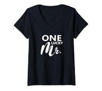 Mujer One Lucky Mr. Compromiso Boda Novio Pareja Coincidencia Camiseta Cuello V