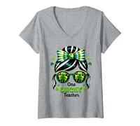 Mujer One Lucky Teacher St Patricks Day Shamrock Gafas de Sol Camiseta Cuello V