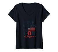Mujer One Nation Under God 250 Years Bandera Americana Cruz Cristiana Camiseta Cuello V