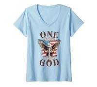 Mujer One Nation Under God Eagle Cross and American Flag Hombres Mujeres Camiseta Cuello V