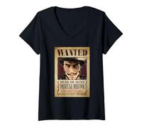 Mujer One Piece Dracule Mihawk Pirate Wanted Poster Camiseta Cuello V