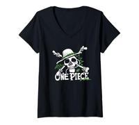 Mujer One Piece Green Doodle Jolly Roger Logo Camiseta Cuello V