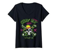 Mujer One Piece Neon Skull and Cross Bones Camiseta Cuello V