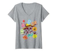 Mujer One Piece Skull Travel Stickers Camiseta Cuello V