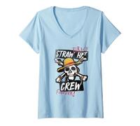 Mujer One Piece Straw Hat Crew Camiseta Cuello V