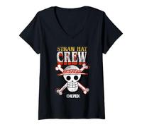 Mujer One Piece Straw Hat Crew Logo Camiseta Cuello V