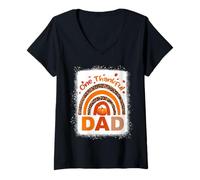 Mujer One Thankful Dad Rainbow Matching Familia Acción de Gracias Camiseta Cuello V