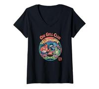Mujer Oni Grill Club Japanese Demon BBQ Party Japanese Kanji Souvenir Camiseta Cuello V