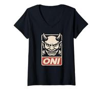 Mujer Oni Máscara de Diablo Japonés Anime Manga Otaku Japón Souvenir Camiseta Cuello V