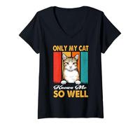 Mujer Only My Cat Knows Me So Well Vintage Aegean Cat Lover Camiseta Cuello V