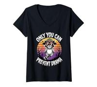 Mujer Only You Can Prevent Drama Funny Camping Raccoon Halloween Camiseta Cuello V