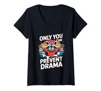 Mujer Only You Can Prevent Drama Funny Camping Raccoon Retro Camiseta Cuello V
