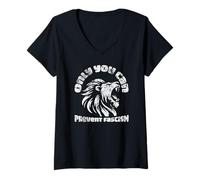 Mujer Only You Can Prevent Fascism León Antifascista Activismo Camiseta Cuello V