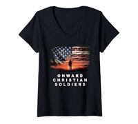 Mujer Onward Christian Soldiers - Faith Vintage Flag USA Graphic Camiseta Cuello V