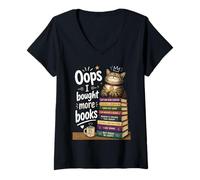 Mujer Oops... I Bought More Books - Sarcastic Cute Book Reader Cat Camiseta Cuello V