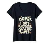 Mujer Oops! I Got Another Cat Fun Kitten Lover Retro Mujeres Gato Mamá Camiseta Cuello V
