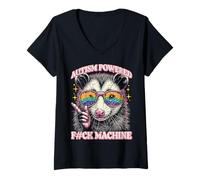 Mujer Opossum Autismo Powered Machine Funny Zarigüeya Meme Hombres Mujeres Camiseta Cuello V