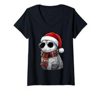Mujer Opossum Possum Sombrero de Papá Noel Bufanda a Cuadros Gafas de Sol Sombras Amante Camiseta Cuello V