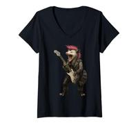 Mujer Opossum Tocando Regalos de Rock and Roll de Guitarra para Camiseta Cuello V