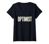 Mujer Optimista Texto en Negrita Mentalidad Positiva Motivación Inspiración Camiseta Cuello V