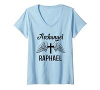 Mujer Oración Católica Tradicional San Rafael Arcángel Camiseta Cuello V
