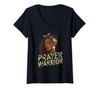 Mujer Oración Guerrero Camiseta Dios Jesús Cristiano Negro Camiseta Cuello V
