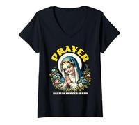 Mujer Oración porque el asesinato está mal un pecado Humor católico divertido Camiseta Cuello V
