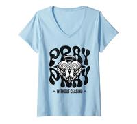 Mujer Oración Religioso Cristiano Dios Fe Jesús Corazón Orar Camiseta Cuello V