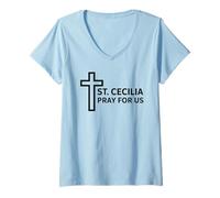 Mujer Oración Santa Cecilia Diseño del Ministerio de Música Católica Camiseta Cuello V