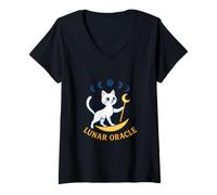 Mujer Oráculo Lunar, Gato Lunar místico Camiseta Cuello V