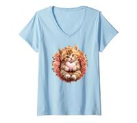 Mujer Orange Cat Floral Tabby Cat Lady Cat Heart Kitten Cat Lovers Camiseta Cuello V