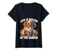 Mujer Orange Fall GNOME Grandpa Life Is Better In The Garden Camiseta Cuello V