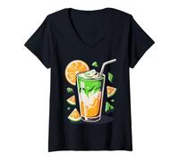 Mujer Orange Matcha Latte T-Shirt Iced Green Tea Lover Gift Kawaii Camiseta Cuello V