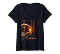 Mujer Orange Pill Me cripto invertir hodl blockchain futuro bitcoin Camiseta Cuello V