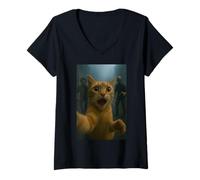 Mujer Orange Tabby Cat Selfie Run Away from Zombie for Kids Adult Camiseta Cuello V