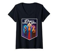 Mujer Orar como una niña Católica Mujeres Santa Teresa Juana de Arco María Camiseta Cuello V