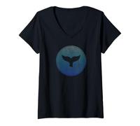 Mujer Orca Cola de Ballena océano Ola Vida Marina Animal gráfico Camiseta Cuello V