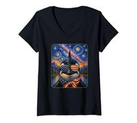 Mujer Orca con Gafas de Bandera de Estados Unidos Arte Americano Camiseta Cuello V